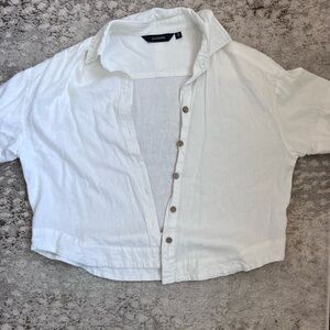 Glassons White Button Collared Crop Top